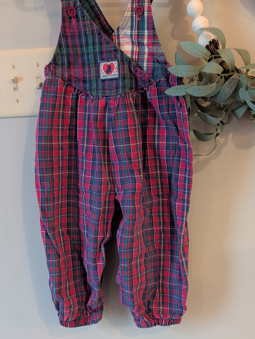 Vintage OshkoshPlaid Baby Romper- Pink & Blue Kids Bottoms